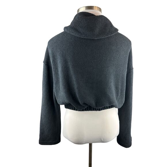 Free People x FP Beach Bino Pullover Button Crop Gathered Sweater Black Small - Picture 5 of 12